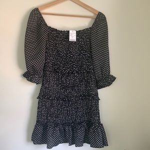 Satin polka dot smocked body dress